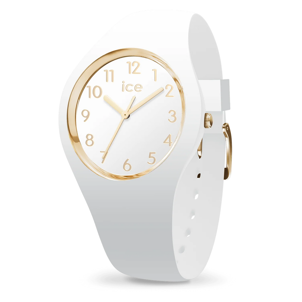 Montre ICE-Watch ICE Glam White Gold – Bracelet silicone blanc & détails dorés
