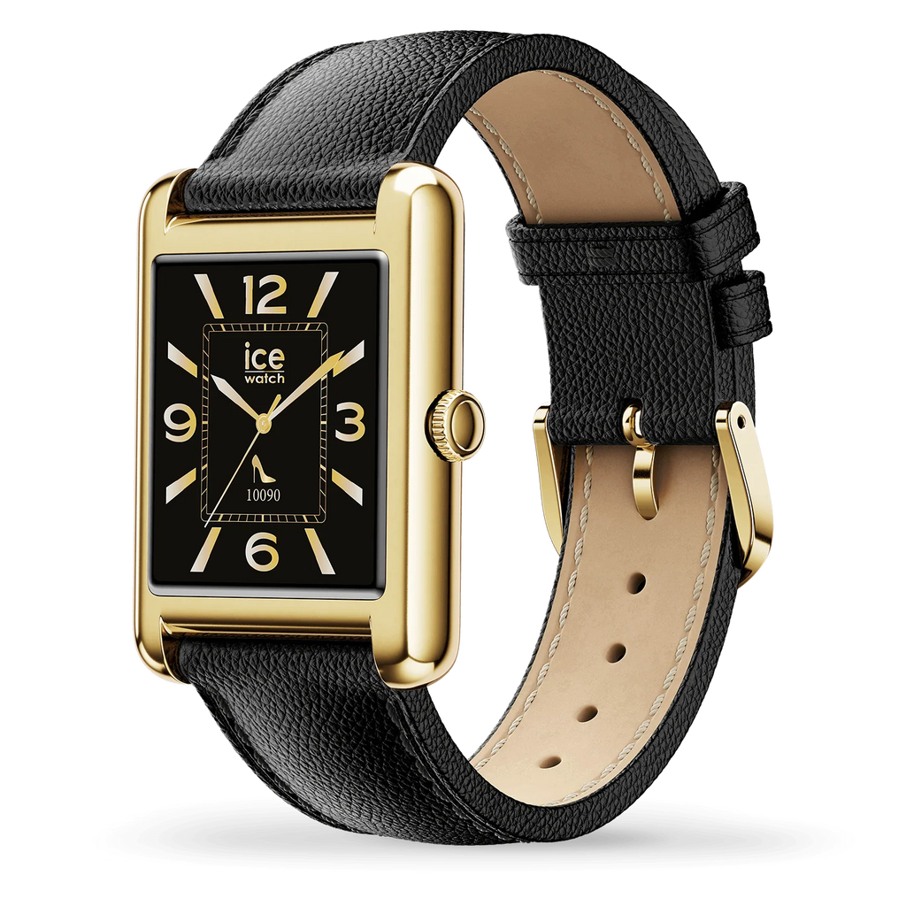 Montre connectée ICE Smart TKS 2.0 Rectangulaire 1.41 – Gold Black, bracelet cuir lisse