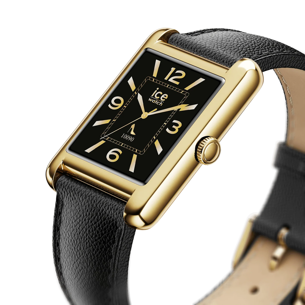 Montre connectée ICE Smart TKS 2.0 Rectangulaire 1.41 – Gold Black, bracelet cuir lisse