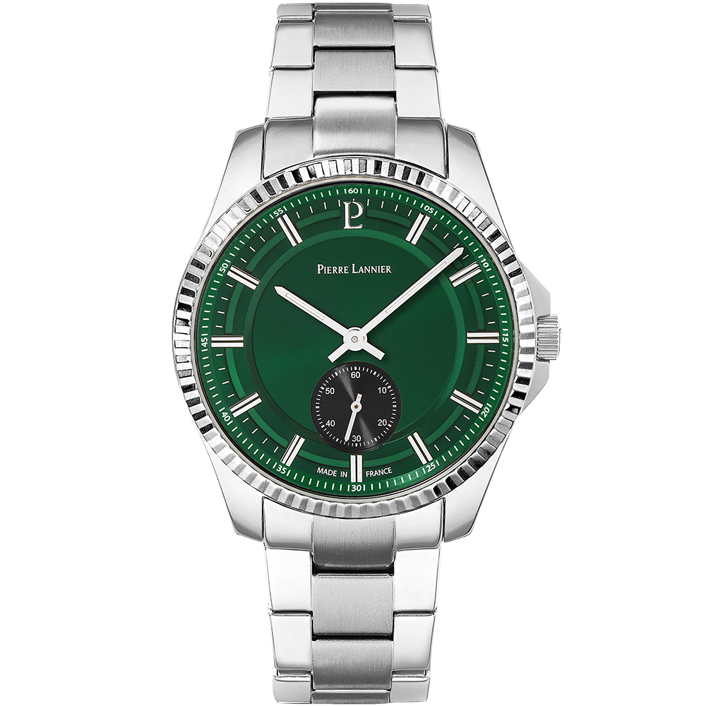 Montre Pierre Lannier Homme Métropolitain 246G171 – Cadran vert forêt & bracelet acier argenté

