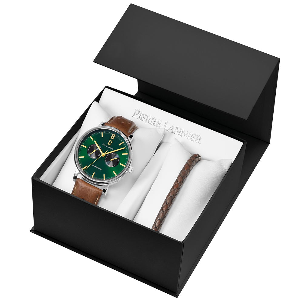 MONTRE PIERRE LANNIER HOMME COFFRET ESSENTIAL CUIR BRUN