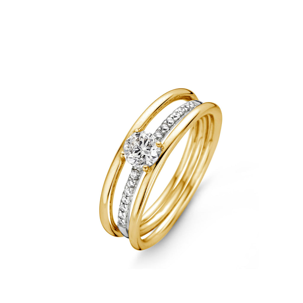 BAGUE OR JAUNE SOLITAIRE DIAMANT ACCOMPAGNÉ ASTORG 1895