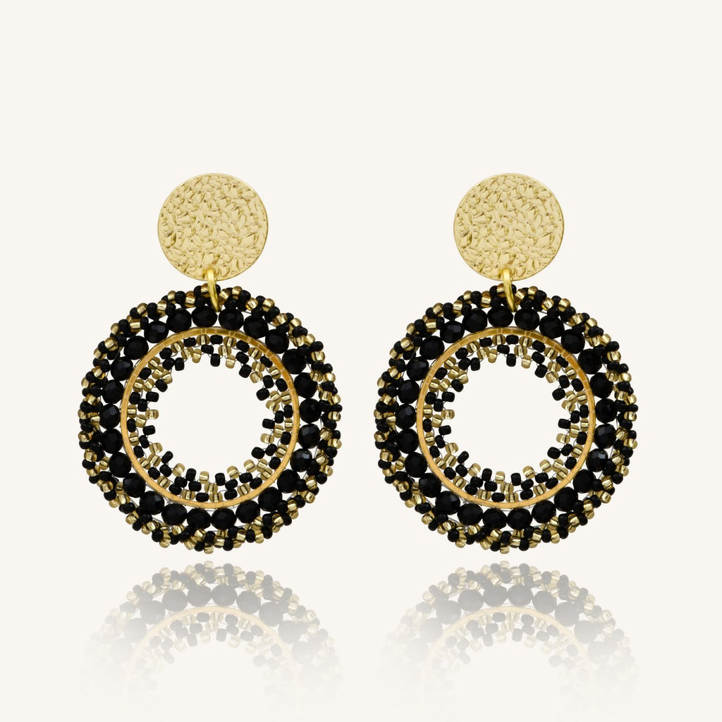 BOUCLES D'OREILLES SANTIBE ATACAMA NOIR DORE