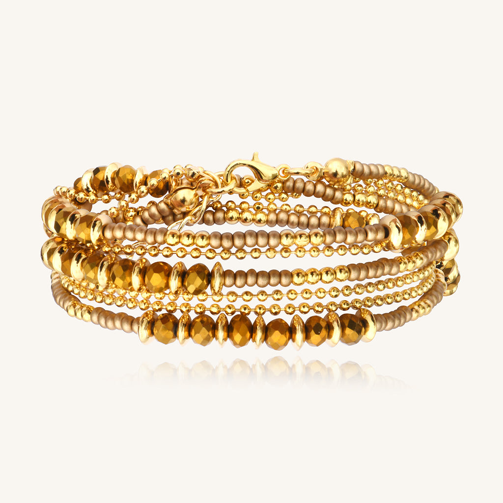 Bracelet Collier Santibé Divine 3 tours disque champagne