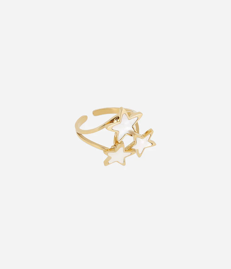 Bague Cyrielle Zag Bijoux ajustable en acier doré avec étoiles en nacre
