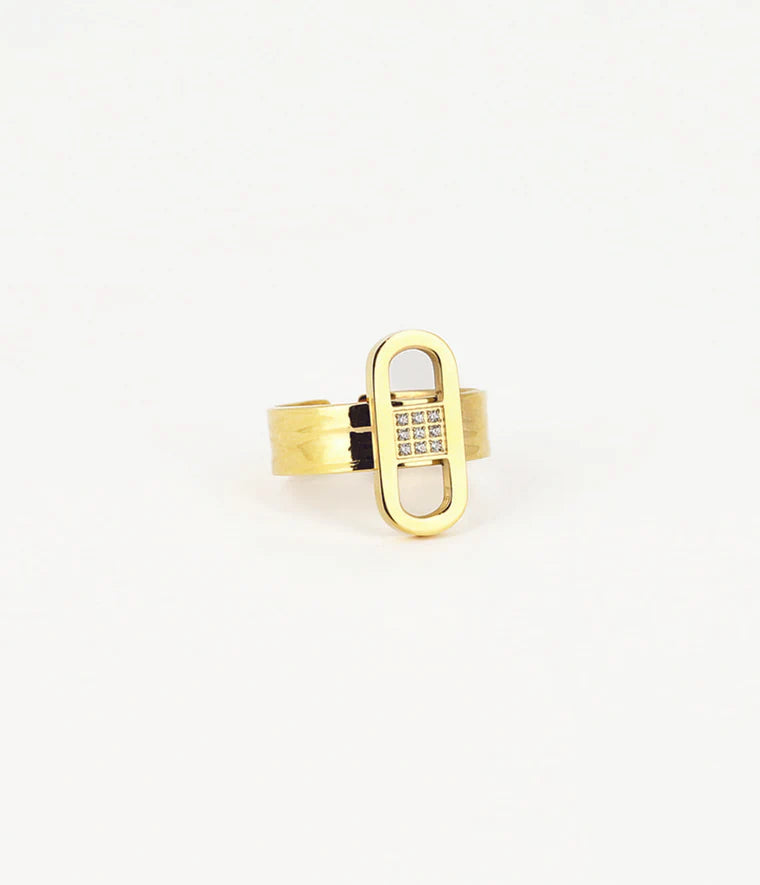 Bague Délia Zag Bijoux ajustable, maillon en acier doré à l’or fin serti de zirconiums