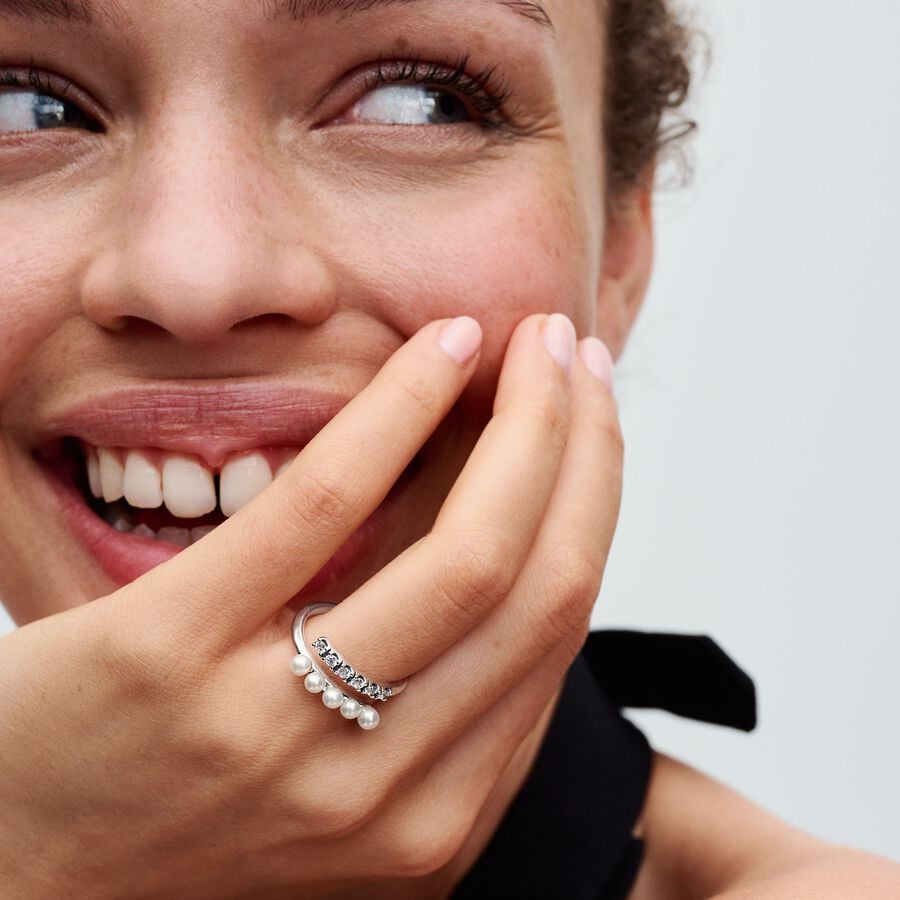 Bague Pandora Ouverte Perles de Culture d’Eau Douce Traitées & Pavé