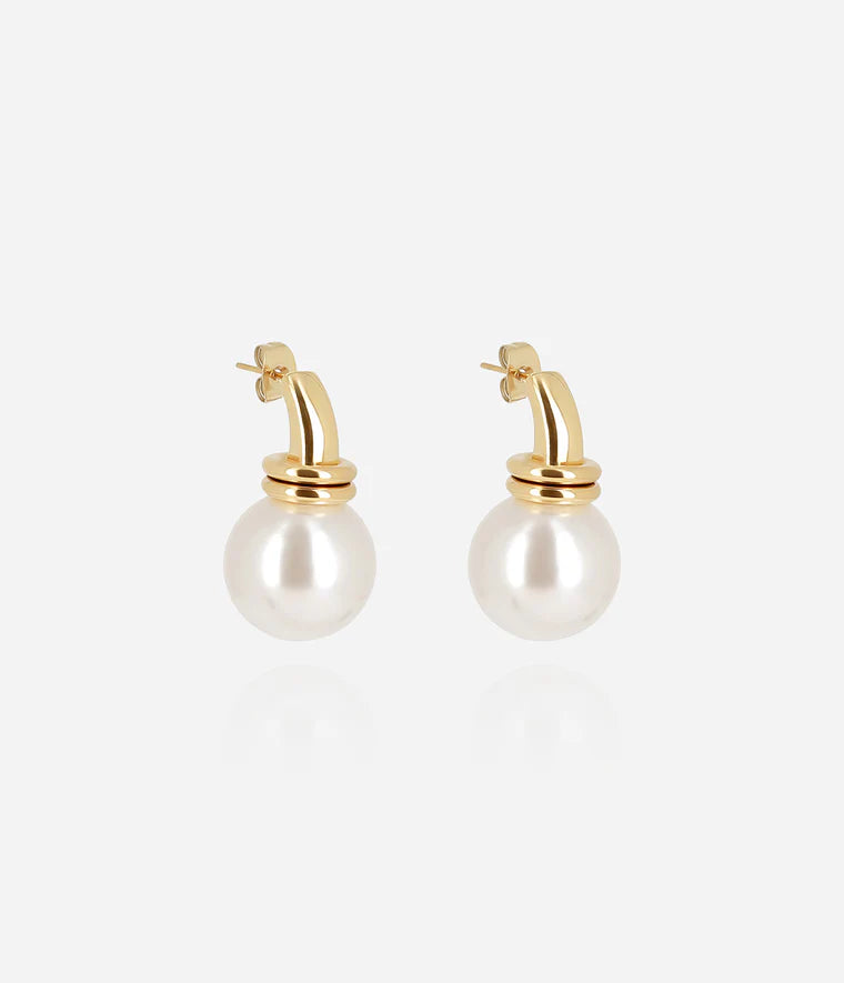Boucles d’oreilles Elia Zag Bijoux en acier doré à l’or fin avec perle nacrée et double anneau