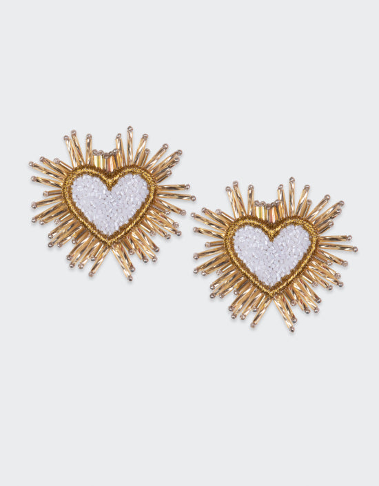 Boucles d'oreilles Olivia Dar Sparkle Heart Large White