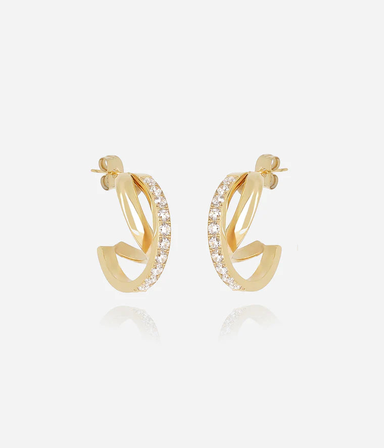 Boucles d’oreilles Téva Zag Bijoux en acier doré à l’or fin, double anneau dont un serti de zirconiums