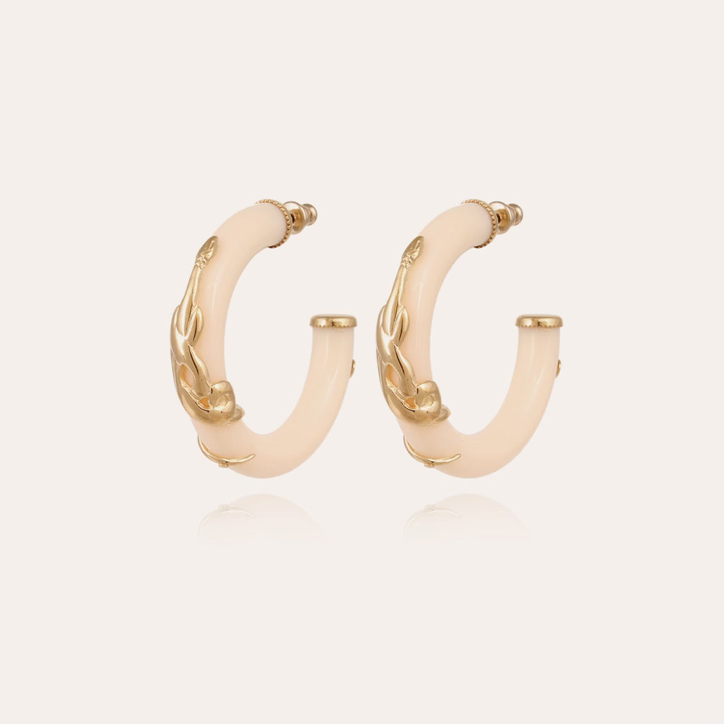 Boucles d'oreilles créoles Cobra petit modèle acétate dorées - Ivoire