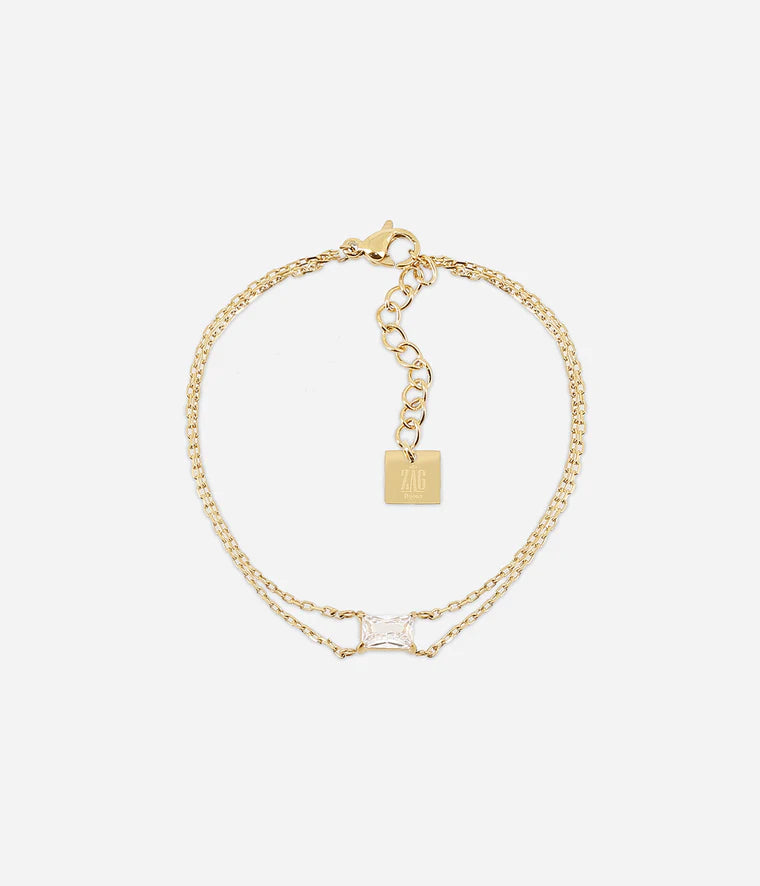 Bracelet Ariane Zag Bijoux – Multi-rangs acier doré serti d’un zirconium
