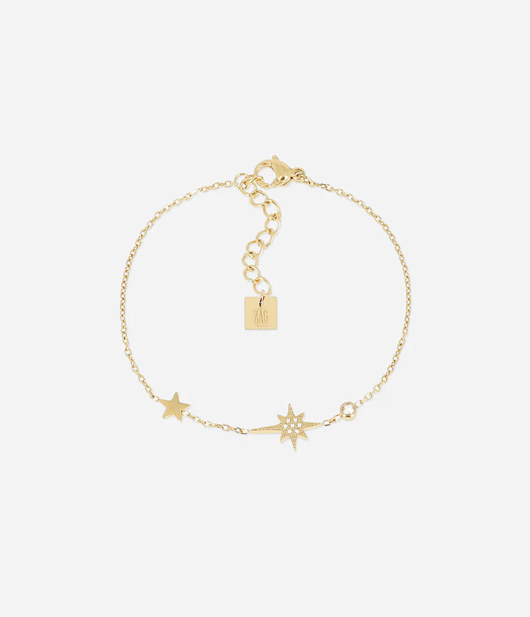Bracelet Dresden Zag Bijoux en acier doré à l’or fin, étoiles et zirconiums brillants