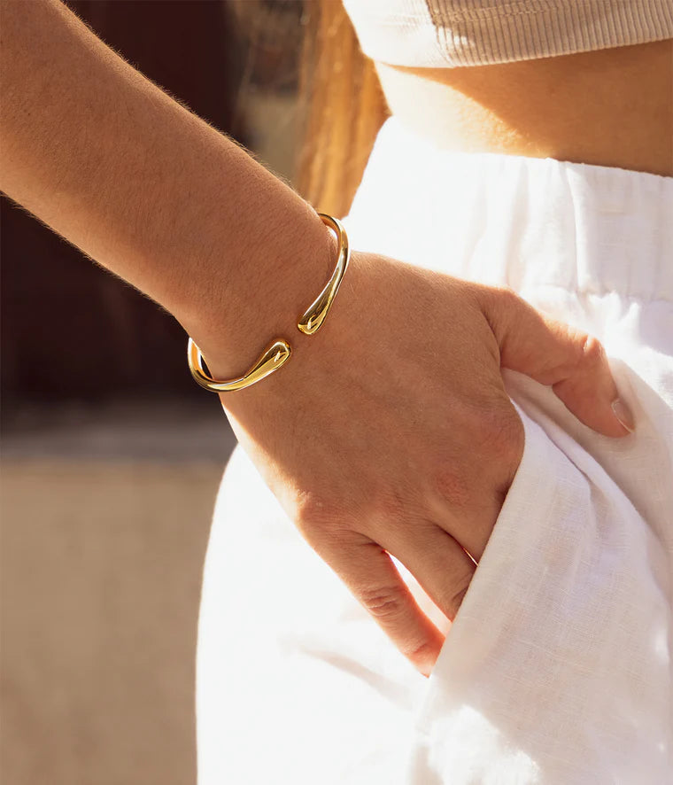 Bracelet Jonc Lalie Zag Bijoux en acier doré – Jonc lisse avec formes arrondies