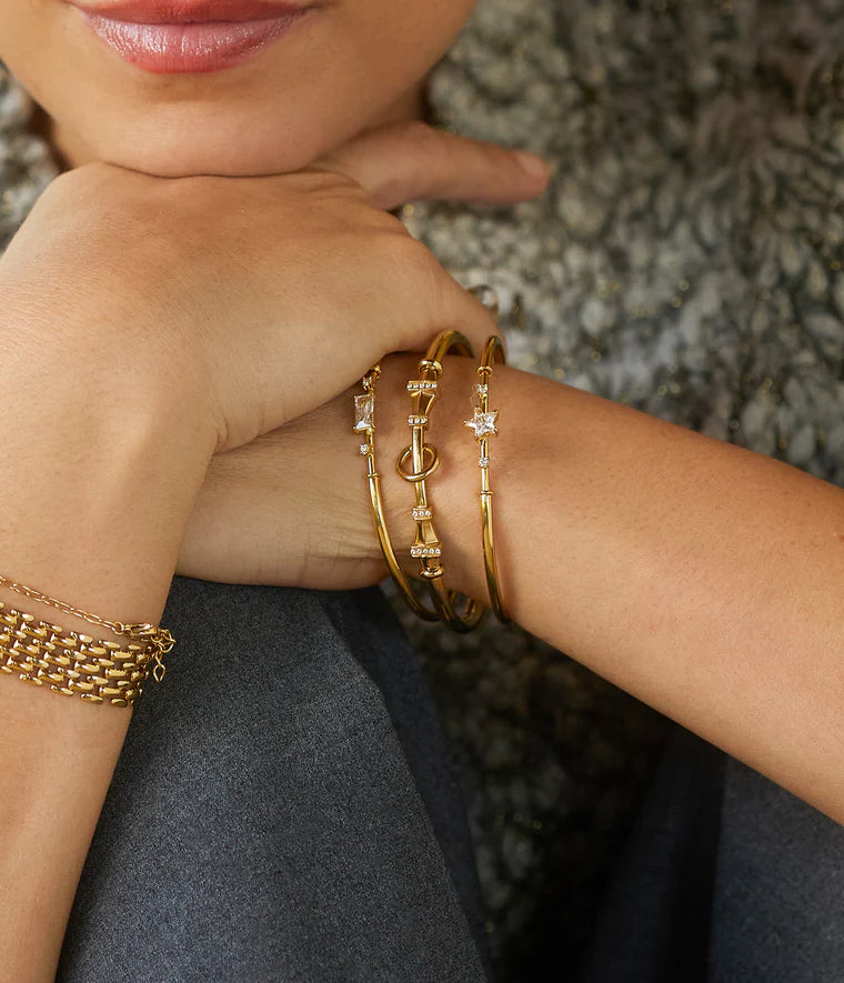  Bracelet Jonc Leopoldo Zag Bijoux en acier doré porté