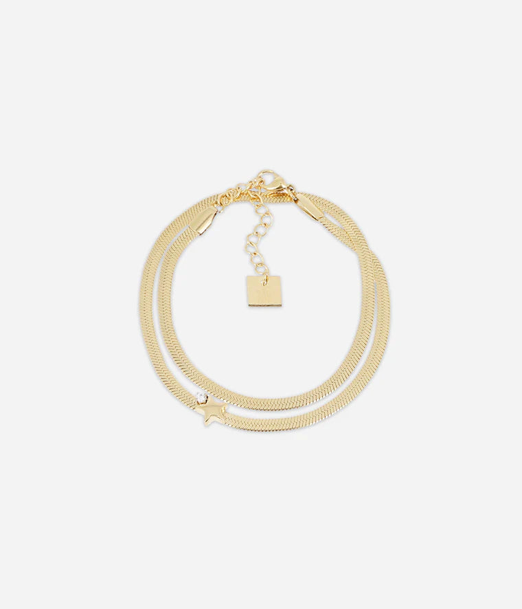 Bracelet Kiros Zag Bijoux – Double rangs acier doré avec étoile et zirconium

