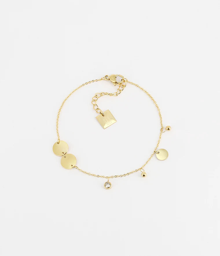 Bracelet Kiso Zag Bijoux – Acier doré & pampilles zirconium
