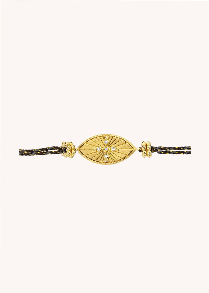 Bracelet MYA BAY Chennai Iris – Doré à l’or fin recyclé 24 carats & cordon noir
