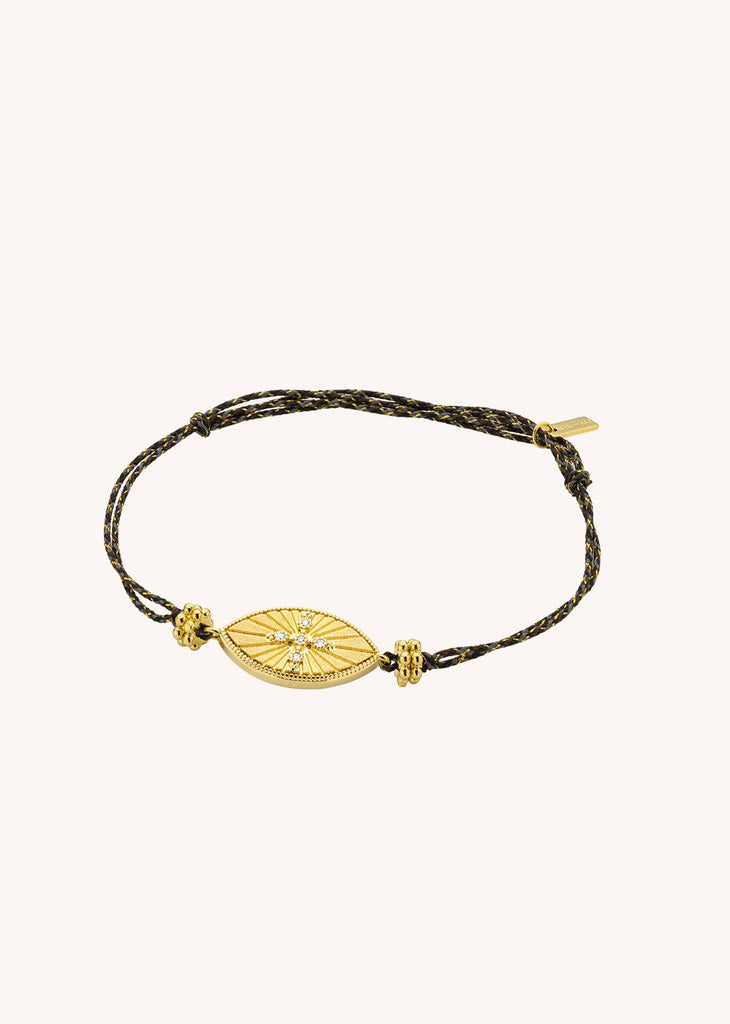 Bracelet MYA BAY Chennai Iris – Doré à l’or fin recyclé 24 carats & cordon noir
