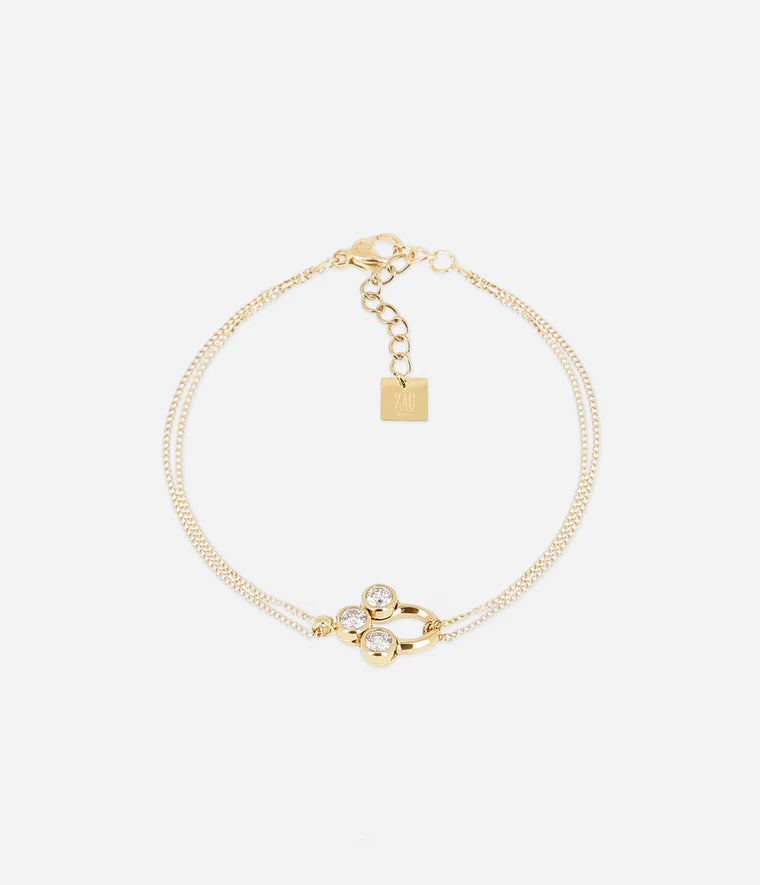 Bracelet Rossi Zag Bijoux en acier doré – Pendentif arc de cercle serti de zirconiums colorés
