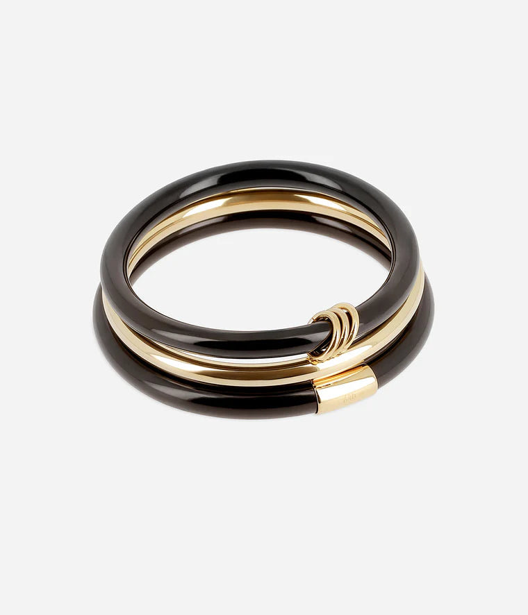 Bracelet jonc Ayana Zag Bijoux en acétate noir effet marbré et acier doré à l’or fin