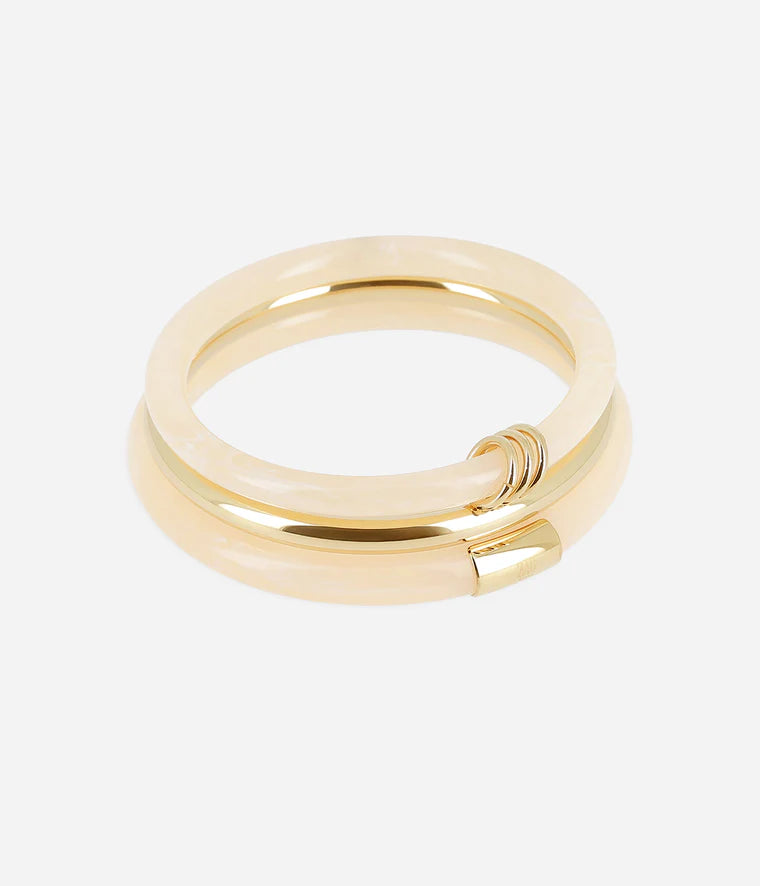 Bracelet jonc Ayana Zag Bijoux en acétate nude effet marbré et acier doré à l’or fin