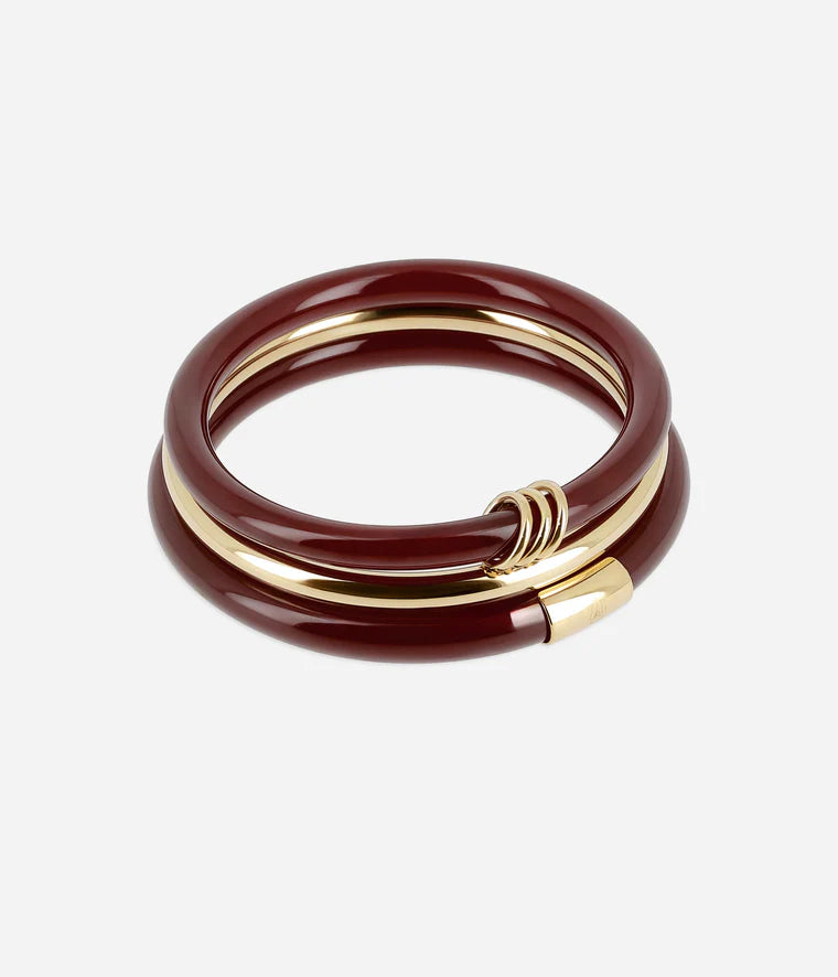 Bracelet jonc Ayana Zag Bijoux en acétate rouge effet marbré et acier doré à l’or fin