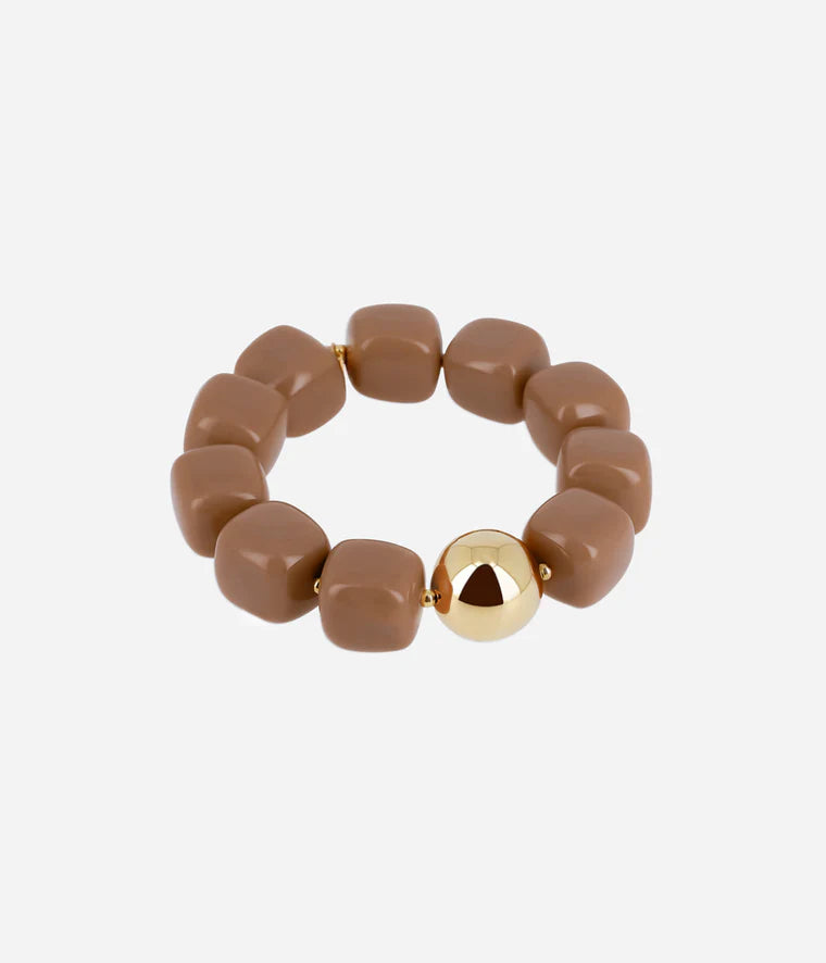 Bracelet Laïos Zag Bijoux en acier doré à l’or fin, orné de perles de résine colorées marron