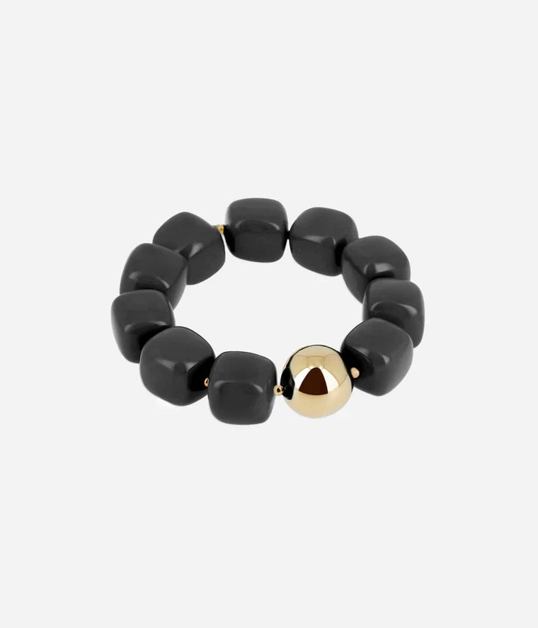 Bracelet Laïos Zag Bijoux en acier doré à l’or fin, orné de perles de résine colorées noir