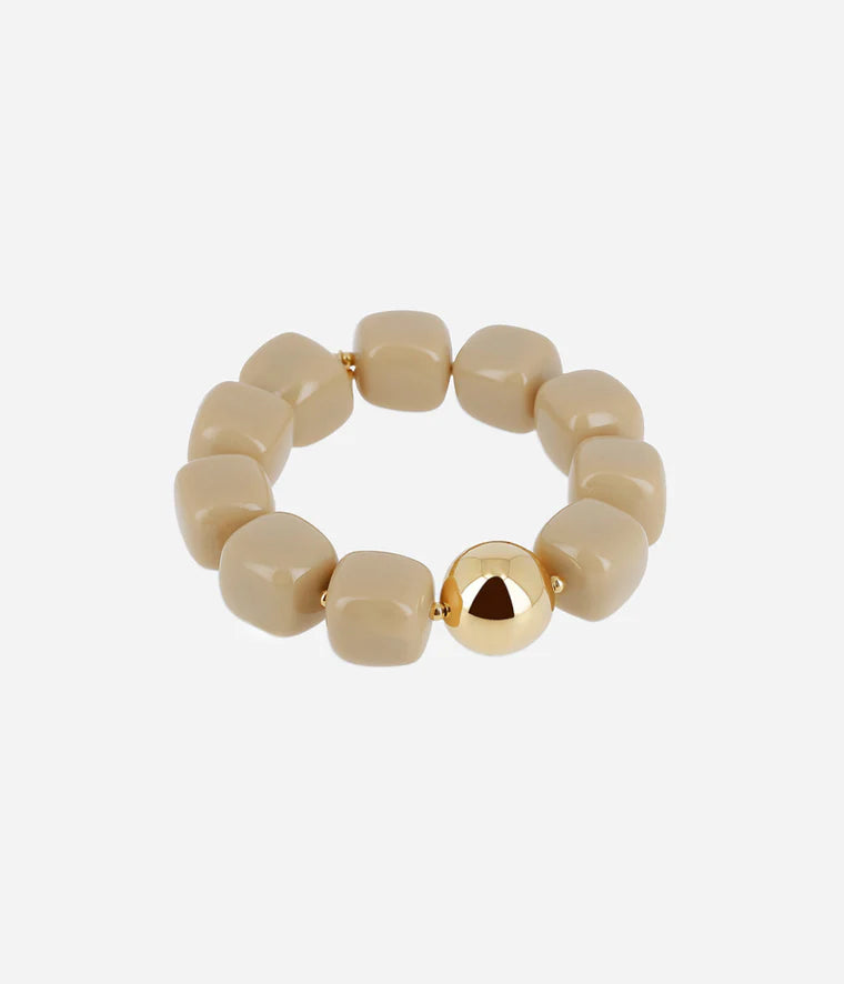 Bracelet Laïos Zag Bijoux en acier doré à l’or fin, orné de perles de résine colorées nude