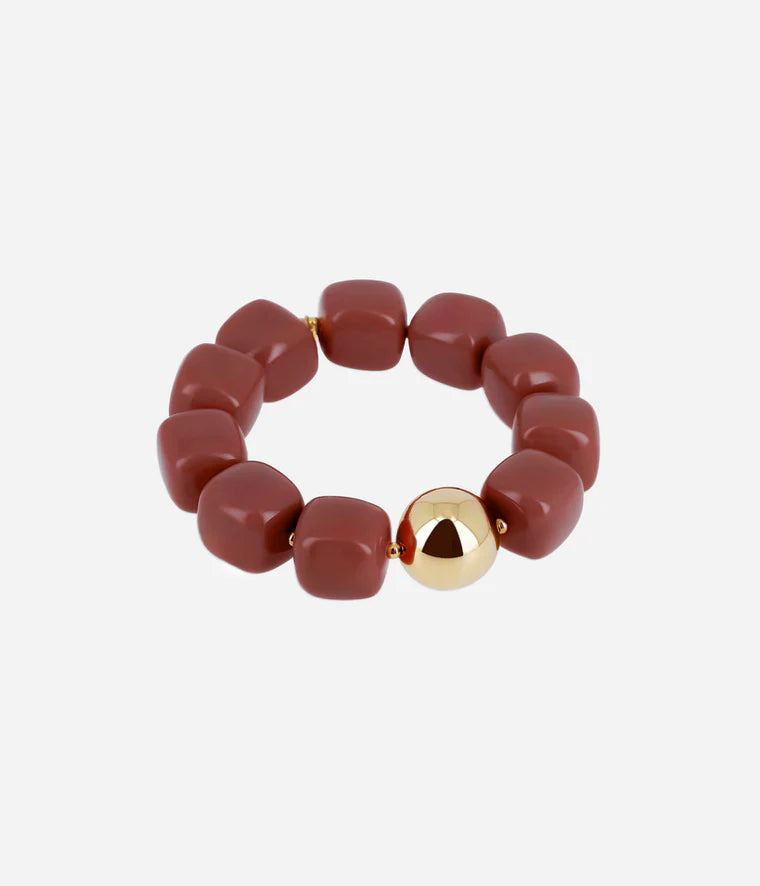 Bracelet Laïos Zag Bijoux en acier doré à l’or fin, orné de perles de résine colorées rouge