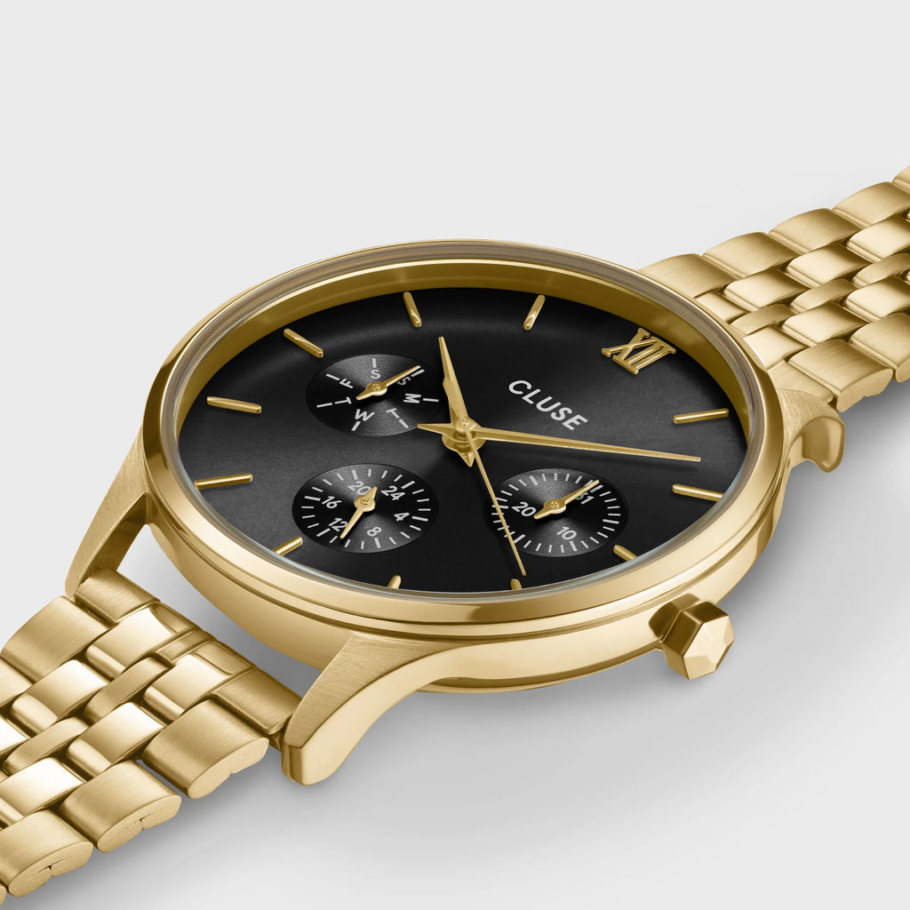 Minuit Multifunction Watch Steel, Black, Gold Colour
