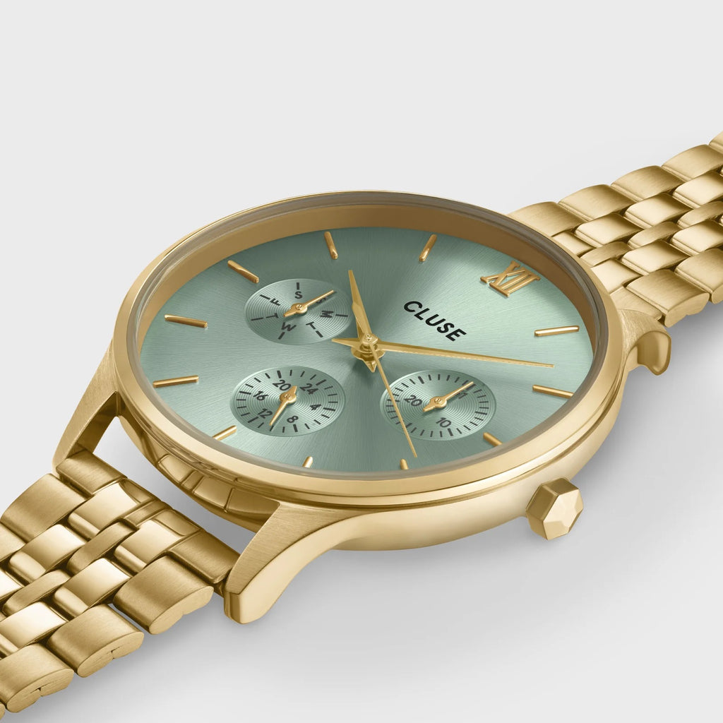 Montre Minuit Multifunction, Sage Green, Gold Colour