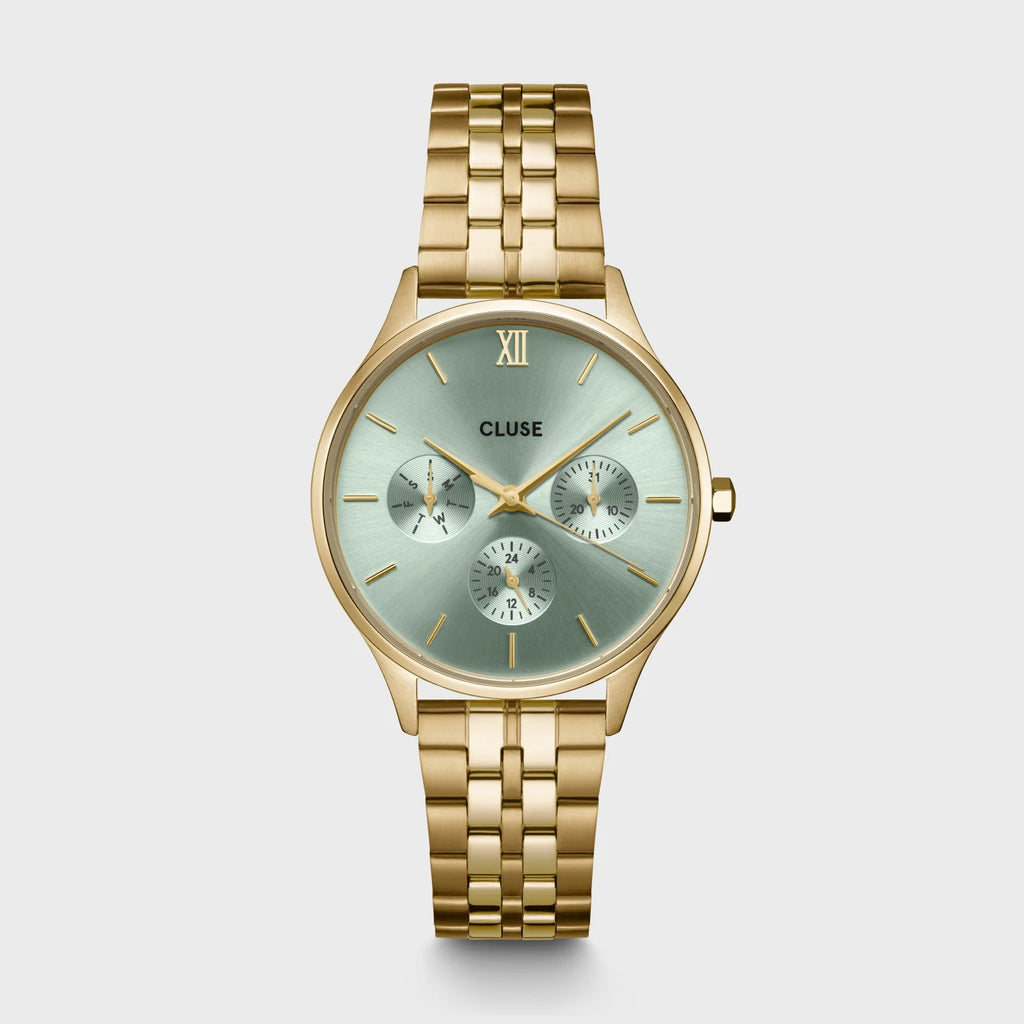 Montre Minuit Multifunction, Sage Green, Gold Colour