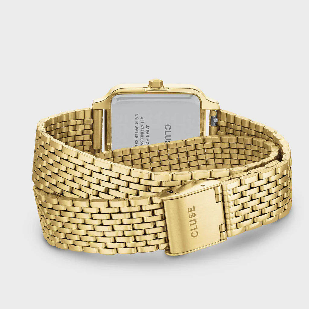 Montre Cluse Gracieuse Femme – Boîtier doré 28 mm, cadran rouge vin & double bracelet acier

