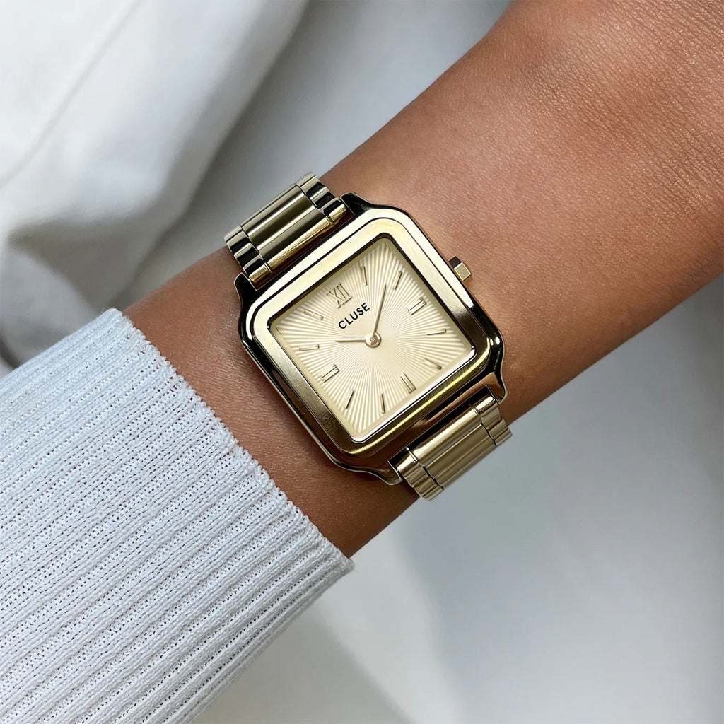 Montre Cluse Gracieuse Femme – Boîtier doré 28 mm, cadran texturé Sunray & bracelet acier