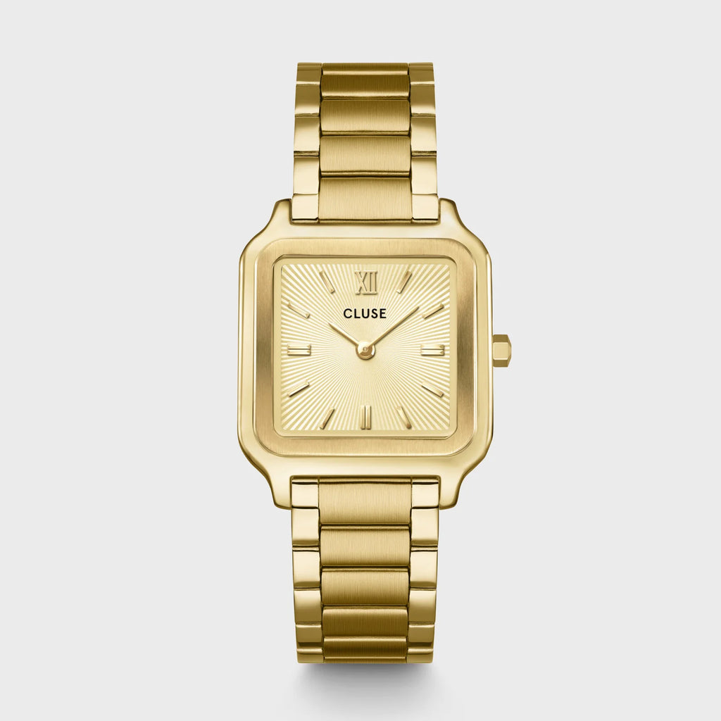Montre Cluse Gracieuse Femme – Boîtier doré 28 mm, cadran texturé Sunray & bracelet acier