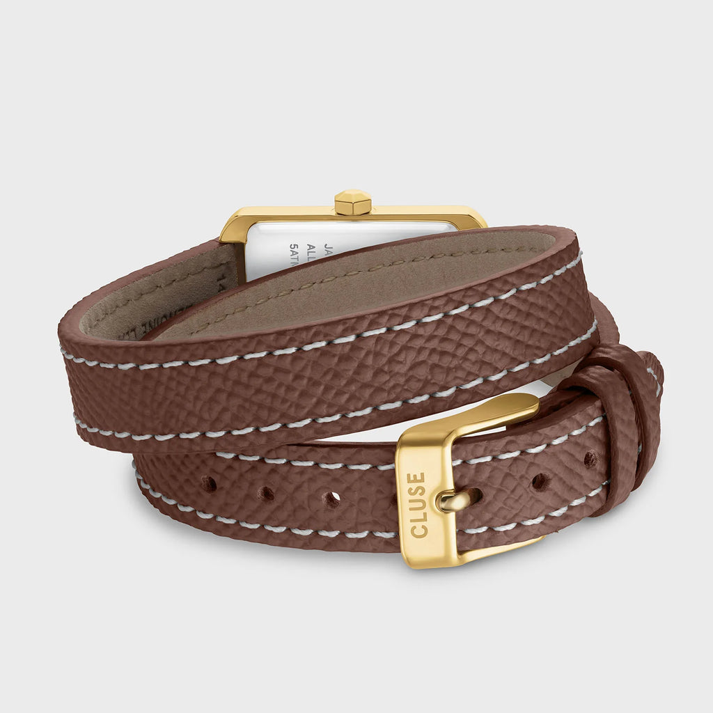 Montre Cluse Belisenna Femme – Boîtier doré 21 mm, cadran moka et double bracelet cuir