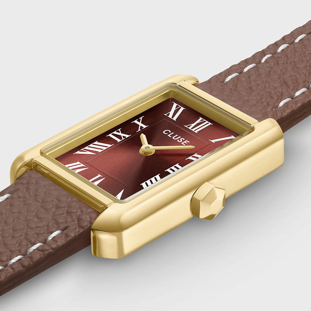 Montre Cluse Belisenna Femme – Boîtier doré 21 mm, cadran moka et double bracelet cuir