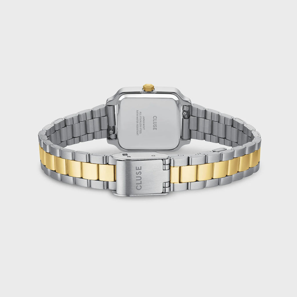 Montre Cluse Gracieuse Mini Femme – Boîtier 21 mm bicolore or & argent, cadran blanc et bracelet acier
