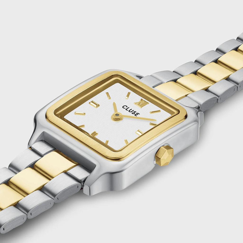 Montre Cluse Gracieuse Mini Femme – Boîtier 21 mm bicolore or & argent, cadran blanc et bracelet acier
