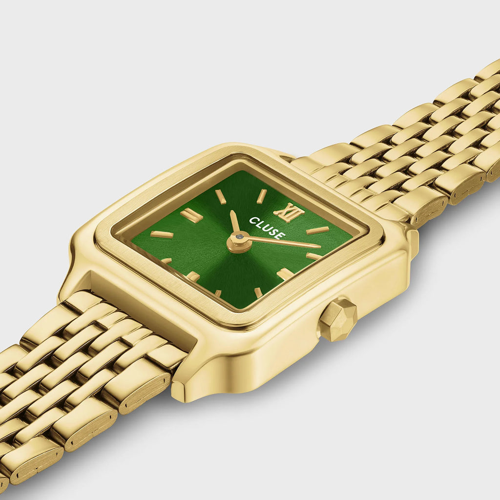 Montre Cluse Gracieuse Mini Femme – Boîtier doré 21 mm, cadran vert forêt & double bracelet acier