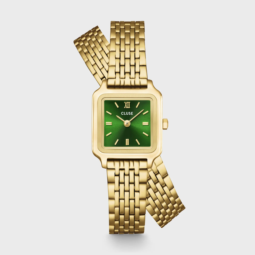 Montre Cluse Gracieuse Mini Femme – Boîtier doré 21 mm, cadran vert forêt & double bracelet acier