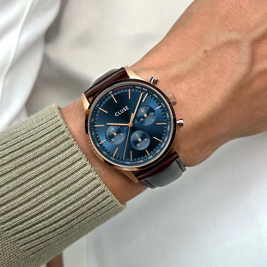 Anthéor Multifunction Watch Leather Blue, Rose Gold Colour