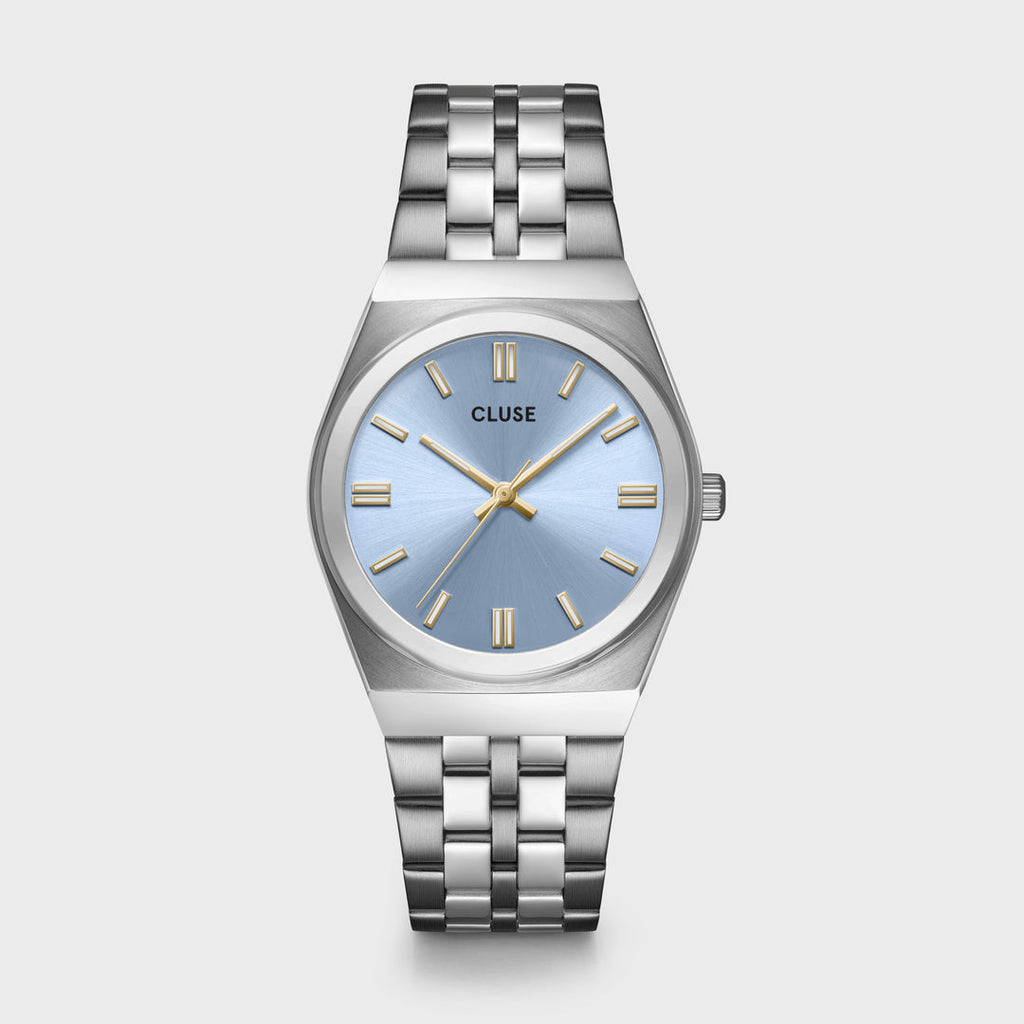 CLUSE RETRO 70'S WATCH STEEL, LIGHT BLUE, SILVER COLOUR