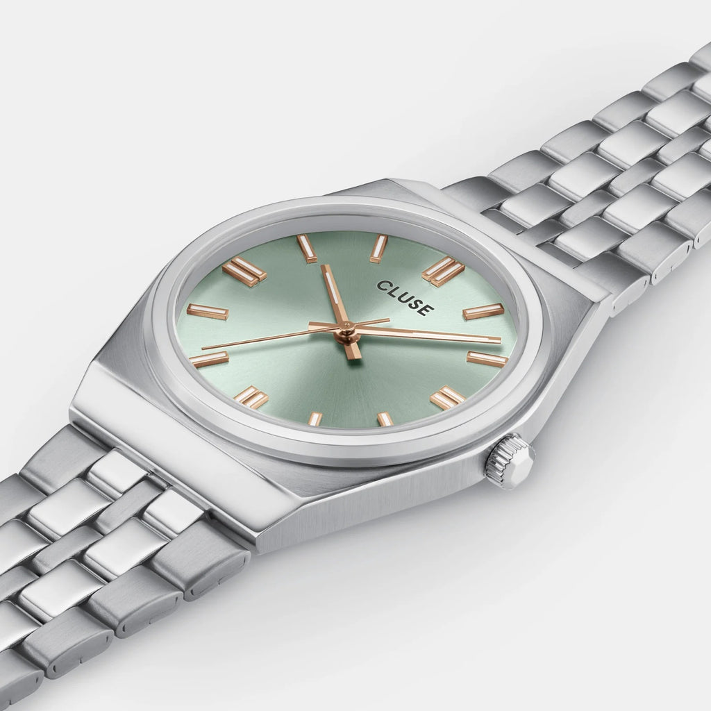 Montre Cluse Retro 70's Watch Steel, Sage Green, Silver Colour