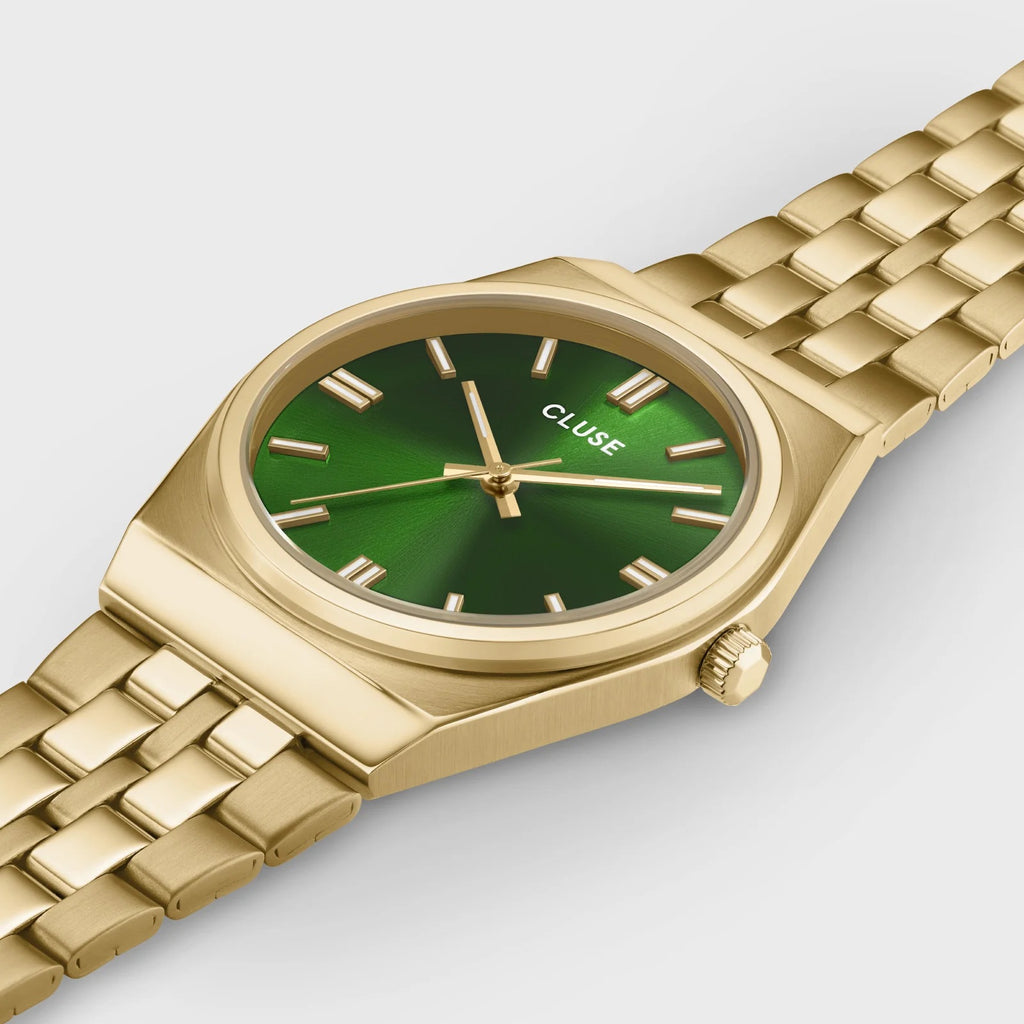 Retro 70's Watch Steel, Forest Green, Gold Colour