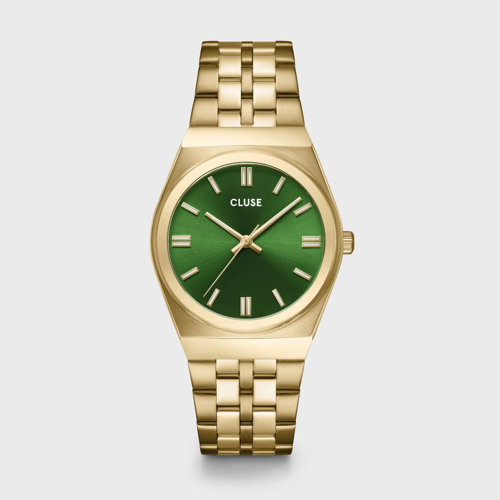 Retro 70's Watch Steel, Forest Green, Gold Colour