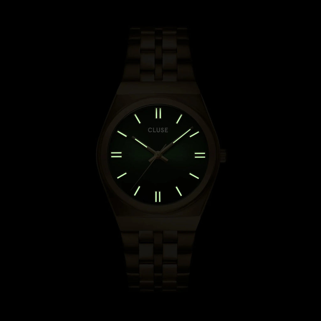 Retro 70's Watch Steel, Forest Green, Gold Colour