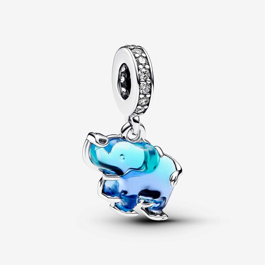 CHARM PANDORA ÉLÉPHANT VERRE DE MURANO BLEU